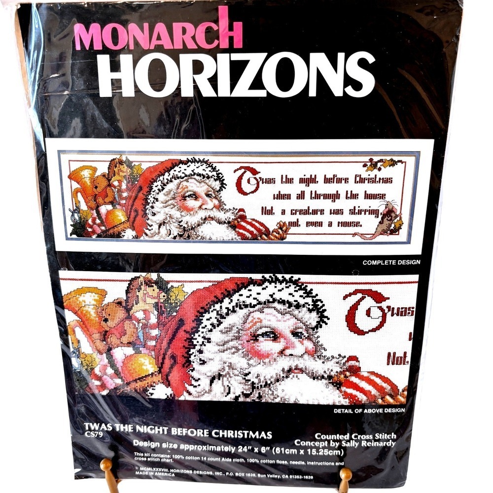 Vtg 80s Monarch Twas The Night Before Christmas CrossStitch Kit CS79 24x6 Sealed